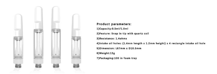 1ml Quartz Core Ceramic Slim Cartridge (Box of 100)